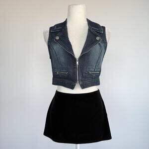 Comfort Denim Vest Womens Small Blue Biker Denim Zip Front Cropped Moto